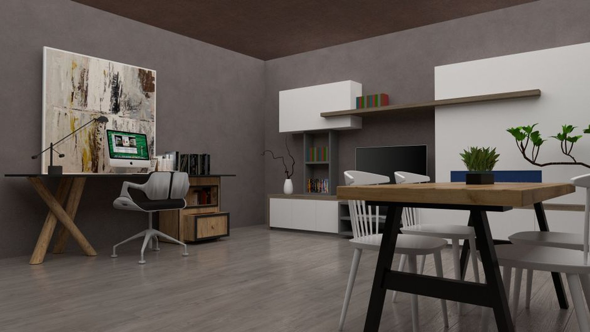 warm gray office walls soft taupe furniture ivory