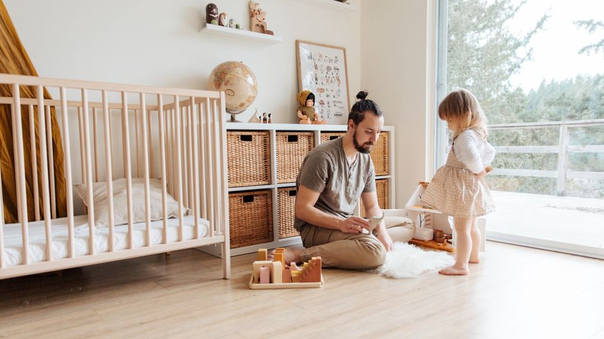 modern minimalist crib wooden details nursery deco